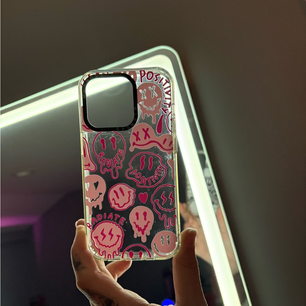 Pink Drippy Smiley Face iPhone 14 Pro Case | MOSNOVO Radiate Positivity